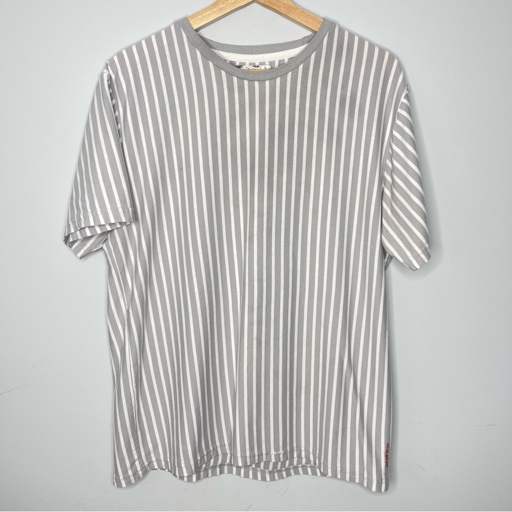 Denim & Flower Grey and White Striped Crew Neck Short Sleeve Tee (X-Large)